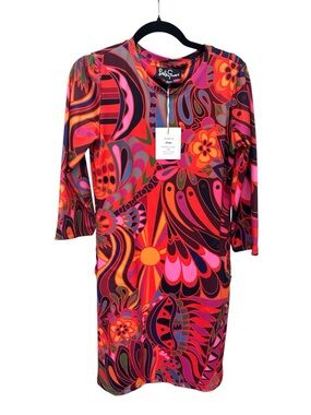 NWT Lesley Evers Arden long sleeve Multi-Color Floral Psychedelic Dress Sz M